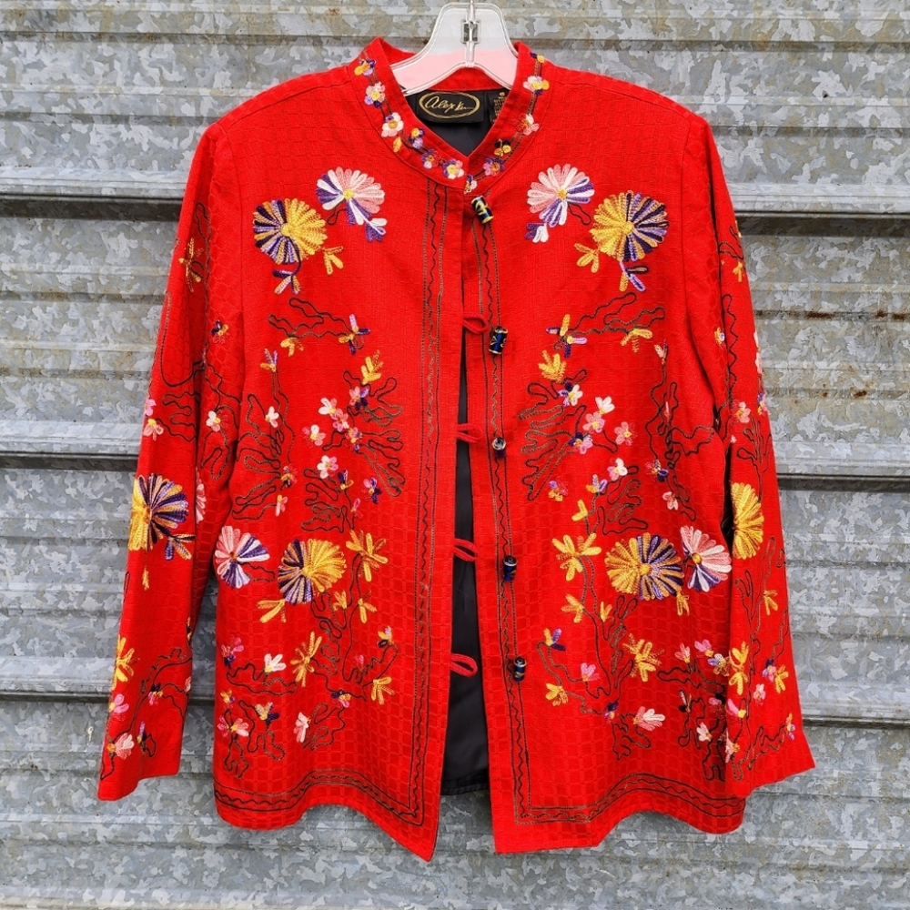 Artisan Asian/Oriental Alex Kim Embroidered Mandarin Collar Blazer Suit Jacket